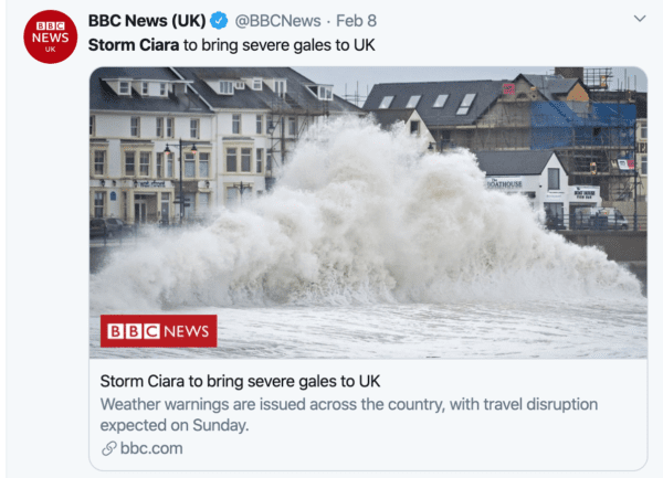 Storm Ciara in UK BBC Tweet 600x433 - Mercury Retrograde Pisces + Aquarius Sun + Leo Full Moon = Some Seriously Wild Weather