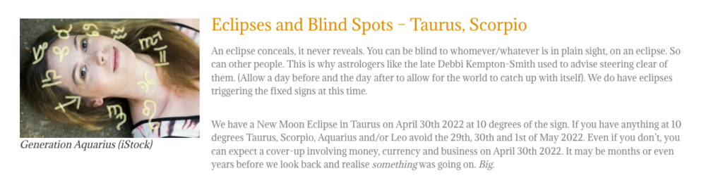 Fixed signs April 30 2022 - Fate, Free Will, Astrology and Your Money