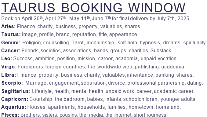 Taurus Booking Window e1743997260673 - Astrology Delivery April 2025