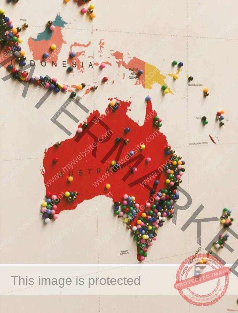 Australia map filled with pins